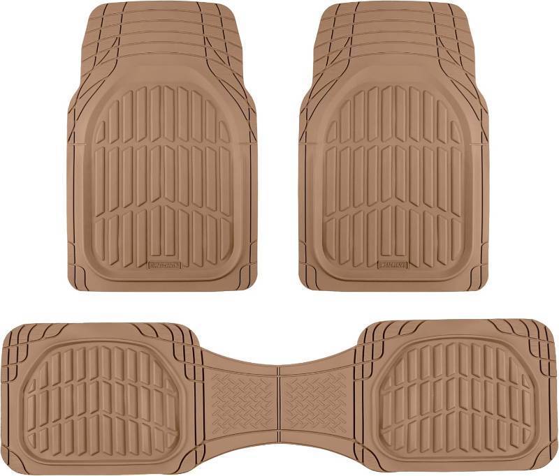 lot 452120 image: Motor Trend FlexTough LITE Rubber Car Mats Full Set - All Weather Floor Mats for Trucks, Cars & SUVs - Automotive Waterproof Beige Car Floor Mats for Cars Interior Accessories Universal Trim-to-Fit