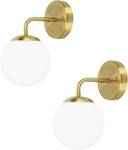 Brushed Gold Wall Sconce Plug in,Modern Milk White Glass Shade Wall Lamp,1-Light Vanity Light for Bathroom Bedroom Livingroom.Mid Century Brushed Brass Plug in Wall Sconce with Bulb(Included)
