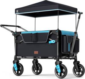 lot 161511 image: Retails for $180 EVER ADVANCED Wagon Stroller for 2 Kids, Compact One-Step Fold Stroller Wagon with Adjustable PushPull Handles, Folding Wagon for Travel, Park & Beach, Includes Removable UV Canopy, Blue