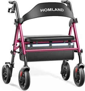 lot 351772 image: Retails for $152 HOMLAND Bariatric Walkers for Seniors, 500lb Heavy Duty Rollator Walker, 19.7 Extra Wide Padded Seat, 8 All Terrain Foldable Rolling Walker with Dual-Height Adjustable