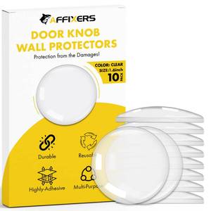lot 60273 image: AFFIXERS Clear Door Stoppers for Wall �� Self Adhesive Door Knob Wall Protector, Door Slam Stopper, Door Handle Bumper Guard (Small -1.6 (10 Pack)) - Retail $6