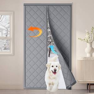 lot 60314 image: QNLONG Magnetic Thermal Insulated Door Curtain Fits 36X80 Doors, Thermal Door Cover for Winter Curtain Size 38x82 Inch Oxford and Cotton Fill (Dark Gray) - Retail $2,001