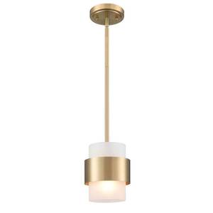 lot 60321 image: DEYNITE Modern Gold Mini Pendant Light with Frosted Cylinder Shade E26 Adjustable Hanging Rod Light Fixture for Kitchen IslandSink Dining Bedroom - Retail $120