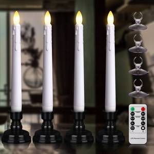 lot 60325 image: yunsheng Flameless LED Window Candles with Remote Timer, 7.9 Inches Battery Operated Taper Candles Floating Flickering Flame, Black Removable Candlestick and Suction Cups, Holiday Decor (4PCS, White) - Retail $18
