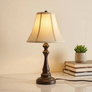 lot 3622 image: Smeike Traditional Table Lamp, Vintage Desk Lamp for Living Room with Fabric Shade, Farmhouse Bedside Lamp Brown Finish for Bedroom Nightstand Office Hotel (Pack-01)