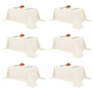 lot 3623 image: Fitable Elegant Rectangle Table Clothes, 6 Pack - 90 x 132 Inch, Ivory - Reusable and Washable Tablecloths, Polyester Fabric Table Covers for Wedding, Party, Banquet, Formal Events
