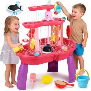 2026 Water Table for Toddlers 1-3 3-5 with Pump, 3-Tier Outdoor Sand Water Play Table Toys for Kids Ages 4-8 Outside Activity Sensory Summer Beach Pool Backyard Splash Pond Toys for Boys Girls Gifts