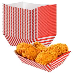 lot 3642 image: SEHOI 125 PCS Carnival Food Trays, Red and White Stripes Hot Dog Trays, Greaseproof Disposable Paper Food Boats for Circus Theme Christmas Birthday Party Supplies