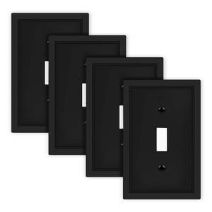 lot 3647 image: Matte Black Decorative Light Switch Cover Plate, Classic Single Toggle Switch Plate Covers, Natural Bamboo Fiber 1 Gang Wall Plates for Bathroom Kitchen- 4 Pack