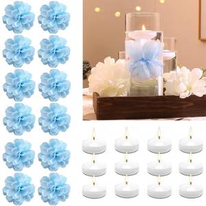 lot 3655 image: WPPNSY 24 Pcs Floating Candles for Centerpieces and Floating Flowers Artificial Flowers Head Vase Filler for Party Home Table Wedding Centerpieces Decoration (Blue)