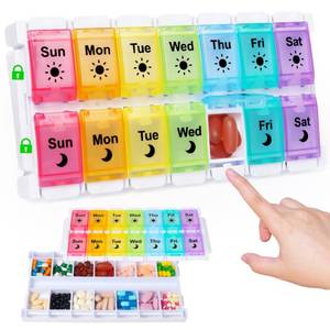 lot 3691 image: HRX Package Medicine Pill Boxes 7 Day AMPM, Easy Fill & Open Medication Organizer Vitamin Reminder Holder Day and Night