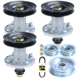 lot 3713 image: BOSFLAG 3 Pack GY21098 Spindle with GX22616 Spindle Pulley GY20629 GY20067 Idler Pulley GX21833 Belt Replace AUC15811 GY20454 GY21098 GY20962 for John Deere D140 D155 D160 E140 E160 E170 LA145 Tractor