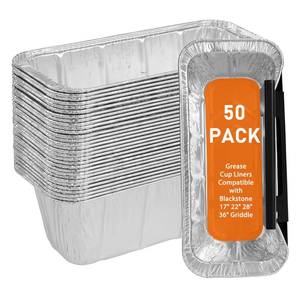 lot 3723 image: Whaleme 50-Pack Griddle Accessories for Blackstone - Grease Cup Liners Compatible with Blackstone 5017 Griddle, Aluminum Foil Drip Pan Disposable Grease Catcher Tray for 17, 22, 28, 36 Inch