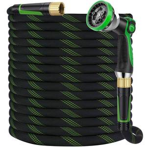 lot 3727 image: HORTICORA Garden Hose 150 ft, Non-Expandable Ultra-Lightweight Flexible Hose with 360° Dual-End Anti-Kink Design, 10-Pattern Spray Nozzle, 500 PSI Leak-Proof, 96-Strand Braided Fabric, Storage Strap