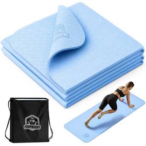 lot 3761 image: HAPBEAR Foldable Yoga Mat - 72x24x0.24 (6mm), Non-Slip TPE Exercise Mat for Home Workout, Yoga, Pilates,Stretching, &amp Travel, Durable &amp Eco-Friendly