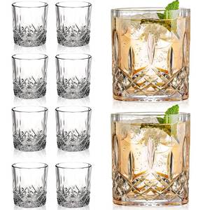 lot 3764 image: Gencywe Crystal Whiskey Glasses Set of 8(Buy 6, get 2 Free), 11 OZ Old Fashioned Whiskey Glasses, Bourbon Cocktail Rocks Glasses, Clear Bar Glasses for Drinking Scotch Vodka Tequila Rum Gift for Men