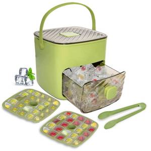 lot 3767 image: MIWOGA Ice Cube Tray for freezer with 2 Trays and Ice Storage Bin Tweezers, 48 Grid Ice Making Mold Ice Maker with Easy to Press Lid, for Whiskey Cocktails Beer Coffee (Green)