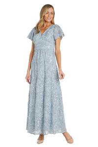 lot 3791 image: R&M Richards Womens Sequin Embellished Maxi Dress WV-Neck & Flutter Sleeve size 12