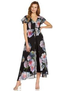 lot 3792 image: Adrianna Papell Stretch Crepe Jumpsuit with Printed Chiffon Overlay Black Multi 14