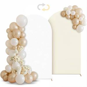 lot 3797 image: Babenest 7.2FT Arch Backdrop Cover (One Piece Double Color), Beige and White Spandex Fitted Backdrop for Photography, Round Top Chiara for Party Ceremony Birthday Baby Shower Anniversary Decoration