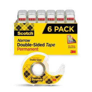 lot 3843 image: Scotch Permanent Double Sided Tape, Card Making and Holiday Scrapbooking Supplies, Alternative to Gift Wrap Tape for Wrapping Presents, 0.50 in. x 500 in., 6 Rolls with Dispensers