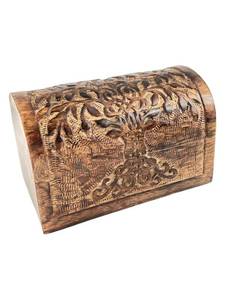 lot 3849 image: S.B.ARTS Premium Handmade Wooden Treasure Chest Decorative Trunk for Keepsakes Semicircular Curved Floral Jewellery Box Trinket Box Ladies Jewellery Storage Case Handcrafted Home Decor (Golden)