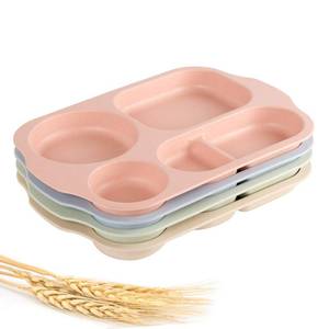 lot 3850 image: shopwithgreen Divided Plates for Kids Adults, 12 Inch Unbreakable Wheat Straw Portion Control Plates, Large Lightweight Reusable Compartment Lunch Trays, BPA Free Dishwasher & Microwave Safe,3 PCS