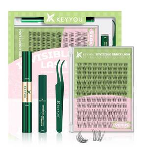 lot 3872 image: KEYYOU Venus Lash Clusters Kit Fairy Lash Extension Kit C Curl 120Pcs Eyelash Extension Wispy Natural Invisible Band with Waterproof DIY at Home(Venus-C-8-16MIX)