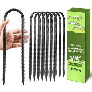 lot 3876 image: NONMON 12 Inch 8 Pack Trampoline Stakes Ground Stakes Heavy Duty Ground Anchors Rebar Stakes Garden Stakes U Hook Galvanized Steel Tent Stakes, for Camping Tents Soccer Goals, Black