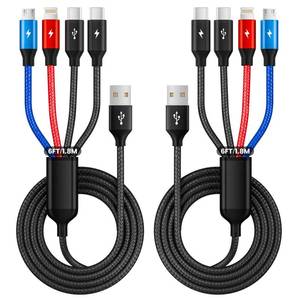 lot 3879 image: 2Packs 6FT Dual Type-C 4 in 1 Multi Charging Cable for Multiple Devices with 2 USB-CIPMicro Port, USB Cable iPhone Charger Cord, Travel Car Accessories for iPhone17-8, Galaxy 25 Android iPad, More
