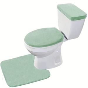 lot 3887 image: Madeals Memory Foam Toilet Mat and lid Cover Set with Toilet Tank Cover 3 Piece Toilet Set Sage Green