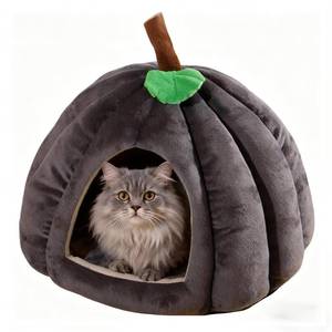 lot 3889 image: Petmarket Cat Bed for Indoor Cats - Adorable Cozy Pumpkin Cat Cave with Removable Cushion, Super Soft Pet House Tent for Kittens & Small Pets, Warm & Washable Non-Slip Design(S 15 inch Grey)