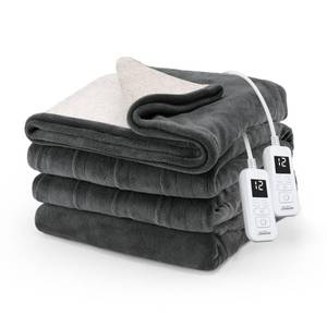 lot 3894 image: Sunbeam Royal Luxe Microplush Reverse Sherpa Heated Electric Blanket Queen Size, 90 x 84, 12 Heat Settings, 12-Hour Selectable Auto Shut-Off, Fast Heating, Machine Washable, Warm and Cozy, Night Fog