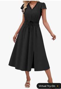 lot 3897 image: Angashion Womens Summer Midi Dresses Casual V Neck Cap Sleeve Empire Waist Elegant 2026 Flowy Solid Long Dress with Pockets small