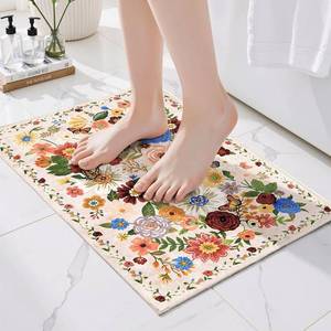 lot 3899 image: Babovid Area Rugs 24x17 Inch Home Decor Entry Rug, Small Door Mat Bath Mats for Bathroom, Ultra-Thin Non Slip Floral Rug Low Pile Tub Mat for Sink Shower Doorway Tub Kitchen Sink(2 x 1.4 ft, Blush)