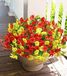 lot 3902 image: HyeFlora Artificial Flowers for Outdoors Fake Plants Outside Decoration, 12 Bundles Silk Colorful Morning Glory with Eucalyptus UV Resistant Realistic Faux Flowers&nbsp