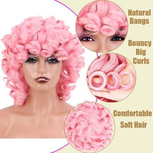 lot 3927 image: Retoleca Pink Curly Wigs for Black Women Short Curly Wig with Bangs Soft Big Bouncy Fluffy Kinky Heat Resistant Afro Wig Cosply (Pink,14Inch)