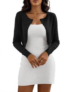 lot 3930 image: Casuashion Womens Cropped Cardigan Sweaters Crew Neck Button Down Open Front Knit Bolero Shrugs Black Small