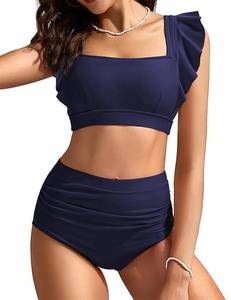 lot 3937 image: Kate Kasin Womens High Waisted Bikini Sets Ruffle Cheeky Tummy Control Full Coverage Push Up Modest Two Piece Swimsuits Navy Blue medium