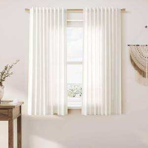 lot 3945 image: Nanspring Linen Curtains 72 Inches Long for Living Room Semi Sheer Light Filtering Curtain Back Tab Rod Pocket Neutral Boho Modern Farmhouse Decor Window Drapes for Bedroom 52x72 2 Panels Beige White