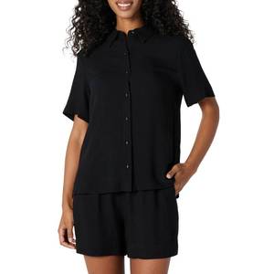 lot 3949 image: Amazon Essentials Womens Relaxed-Fit Fluid Twill Button-Down Shirt, Black, Large