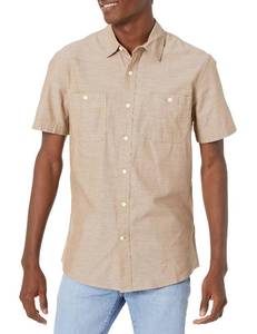 lot 3967 image: Amazon Essentials Mens Regular-Fit Short-Sleeve Button-Down Chambray Shirt, Tan, Large