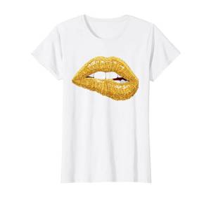 lot 3976 image: Gold Lips Biting Lipstick Makeup T-Shirt XL