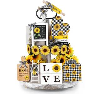 lot 3985 image: Thyle 15 Pcs Sunflower Tiered Tray Decor Set Wooden Ornament Rustic Decorations Farmhouse Sunflower Sign for Gifting Table Home Decor
