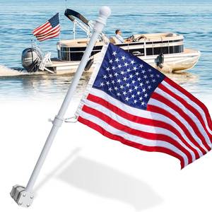 lot 3989 image: YOHSUGO Pontoon Boat Accessories White Flag Pole Kit, 60 in Flag Pole with 12x18 American Flag, Adjustable Holder Mount, Tangle Free Rings, 1 inch Metal Marine Flags Pole Fit Yacht Rails