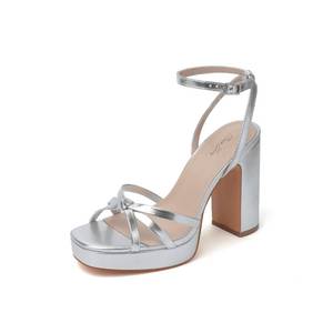 lot 3990 image: sun gurg Metallic Silver Strappy Platform Heels for Women Chunky High Heels Ankle Strap Block Heeled Sandals for Prom Wedding Date Night Size 8.5