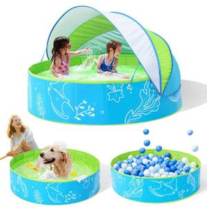 lot 5003 image: Hikiddy Foldable Kiddie Pool with Canopy 31.5in 47in 63in for Baby Toddler Kids Family - Summer Water Play Pool with Shade - Portable for Outdoor Backyard Beach (Blue-Green, 47in)