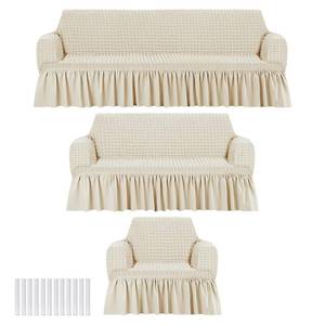 lot 5004 image: Fanfanwin 3 Pcs Sofa Slipcover Set for Couch Cushion Durable Washable High Elastic Stretchable Furniture Couch Covers with Skirt for Sofa Loveseat Arm Chair(Beige,Seersucker)