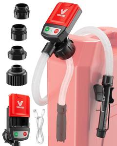 lot 5038 image: Automatic Electric Fuel Transfer Pump with Auto-Stop, 3.8GPM &amp 51 Hose &amp 4 Size Adapters Gas Can Pump with Leak Protection for Gasoline, Diesel, Kerosene- 2nd Gen Red Black
