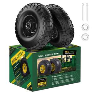 lot 5041 image: Wiltire (2 Pack) 4.103.50-4 Flat Free Tire and Wheel 10-Inch Solid Wheel Replacement with 58 Bearings,2.2 Offset Hub -Compatible with Hand Truck,Wheelbarrow(Black)
